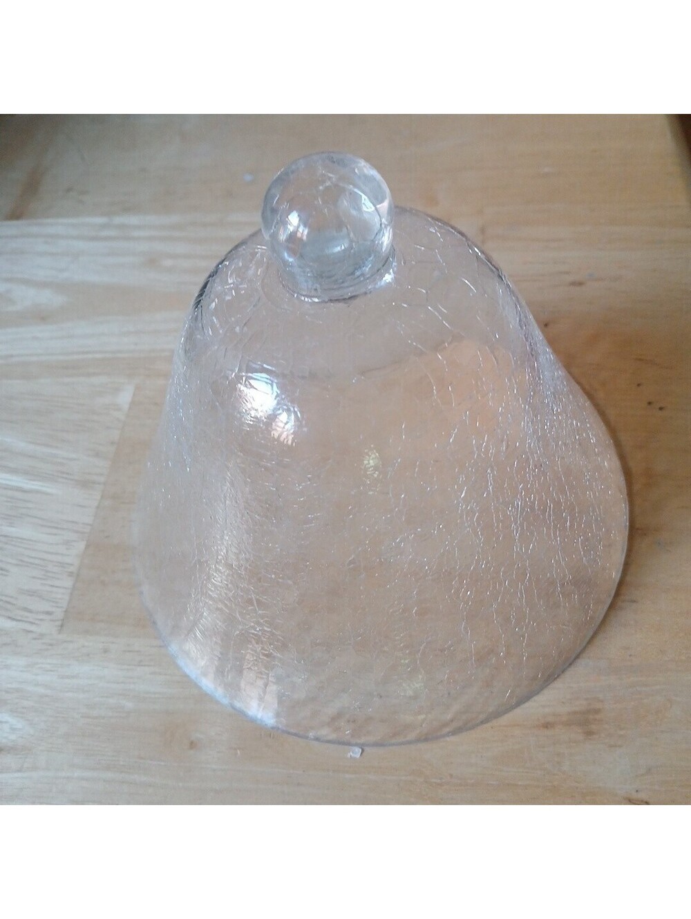 Bell Jar Cloche Clear Crackle Glass Hand Blown with Knob 6 in Diameter